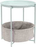 Amazon Basics Round Storage End Table, Side Table with Cloth Basket, Mint Green/Heather Gray, 18 in x 18 in x 19 in