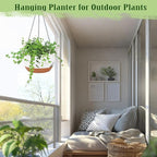 Hanging Planters for Outdoor Indoor Plants, 2 Pack 12 Inch Hanging Basket Plants Outdoor, Self Watering Hanging Planter with Plant Hanger for Garden Home Decoration (2 Type Plant Hangers White)