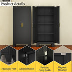 Black Metal Storage Cabinet, 61" Steel Cabinets for Home Office, Kitchen Pantry Storage Cabinet with Doors and 3 Adjustable Shelves, Metal Tool Cabinet, for Office, Home, Garage, School