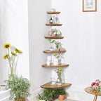 Corner Shelf, Solid Oak Wood Floating Corner Shelves Wall Mount Round End with Wire Hole for Small Plant Photo Frame for Bedroom Kitchen, Living Room