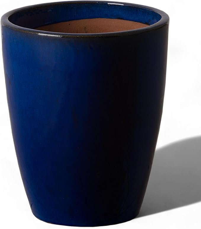 Emissary Home and Garden Bullet 11.5 in. Blue Ceramic Round Planter (11.5 in. L x 11.5 in. W x 14 in. H) with Drainage Hole