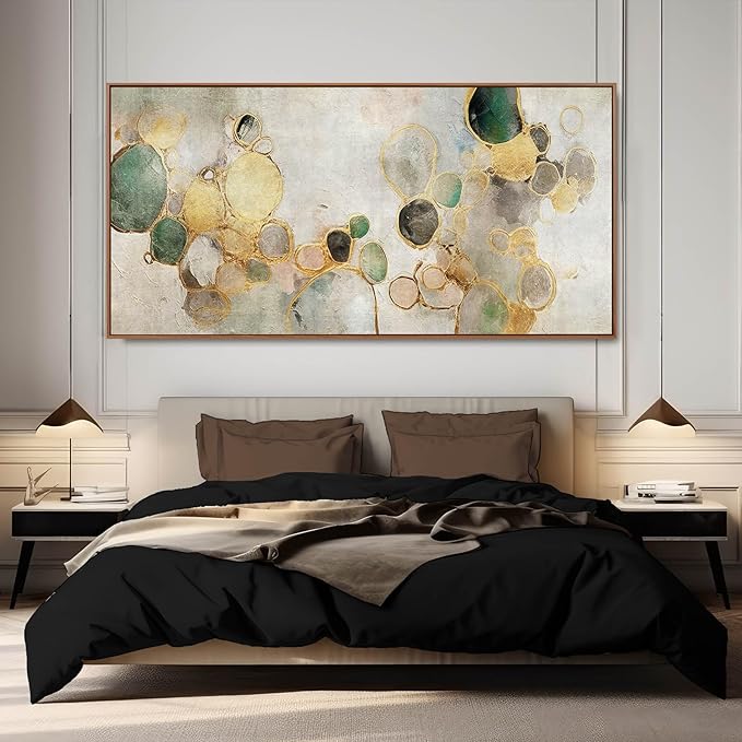 YJYart Circle Canvas Wall Decor Green and Gold Wall Art Posters Abstract Wall Decorations 36"x70" Home Decor for Bedroom Living Room