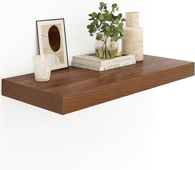 Heimlove 12" Deep Floating Shelves for Wall, 24 Inch Wall Shelf Bathroom Shelves Set of 1, Wall Mounted Shelves for Books Living Room Laundry Room Bedroom Kitchen Home Office, Walnut