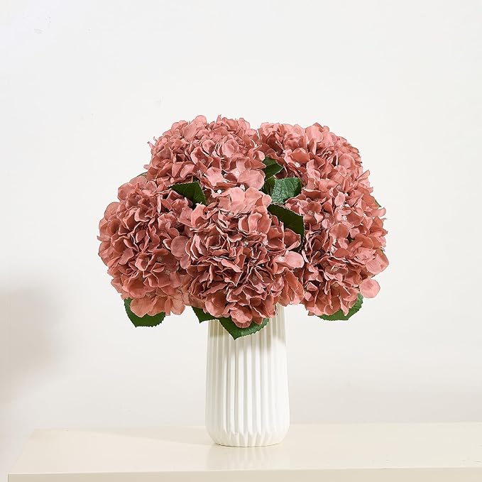 8Pcs Dusty Rose Fake Flowers Silk Hydrangea Artificial Flowers Bouquets Faux Hydrangea Stems for Home Table Centerpieces Wedding Party Decoration