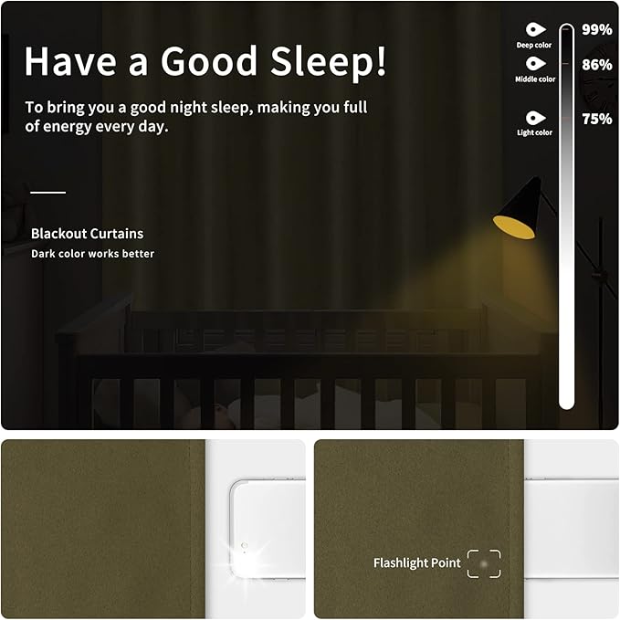 Easy-Going Blackout Curtains for Bedroom, Solid Thermal Insulated Grommet and Noise Reduction Window Drapes, Room Darkening Curtains for Living Room, 2 Panels(46x84 in, Khaki)