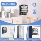5-Tier Magnetic File Holder, No Drilling Installation File Cabinet Organizer, Black Magnetic File Organizer, Magazine Rack, Magnetic Paper Holder for Refrigerator, File Cabinets, Whiteboard