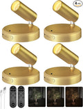EZVALO LED Spotlight Indoor, 5500mAh Rechargeable Battery Uplighting Indoor, Wireless Mini Art Accent Spot Lights with Remote, for Plants Display Painting Dartboard Artwork Portrait Closet(4Pack-Gold)