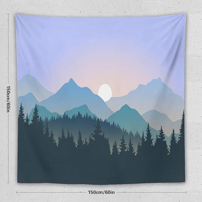 HZOHNAGO Mountain Tapestry Forest Mountain Sunrise Pattern Printed Wall Tapestry Wall Hanging for Bedroom Living Room Dorm 60" W x 60" H