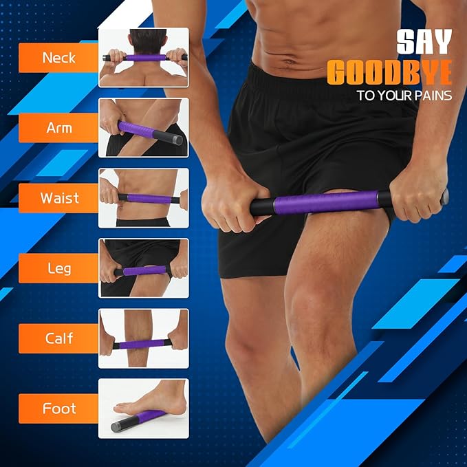Muscle Roller Stick, Massage Roller for Muscle Deep Tissue Massage, Calf Roller for Myofascial Release, Therapy Roller Stick for Back, Legs, Arms, Waist, and Shoulders Full Body Use (Purple)