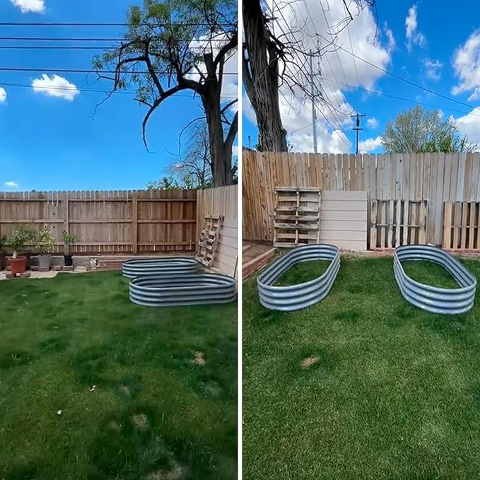 2 Pack 6x3x1FT Galvanized Raised Garden Bed Kit Oval Metal Ground Planter Box Outdoor Bottomless Planter Raised Beds for Vegetables Flowers Herbs Fruits, Gray
