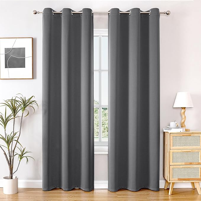 ChrisDowa Blackout Curtains 72 inches Long for Bedroom - 2 Panels Set Grommet Thermal Insulated Room Darkening Curtains for Living Room (Grey, 42 x 72 Inch)
