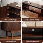 Mid Century Modern TV Stand for 75 inch TV, 78.7" Walnut TV Console with 2 Storage Cabinet & 2 Drawers, Entertainment Center, Media Console for Living Room/Bedroom
