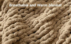 Chunky Knit Throw Blanket, 60''*80'' Knitted Throw Chenille Yarn for Bed Couch, Handmade Light Brown Crochet Big Thick Blanket, Machine Washable Cute Comfy Blanket for Home Decor