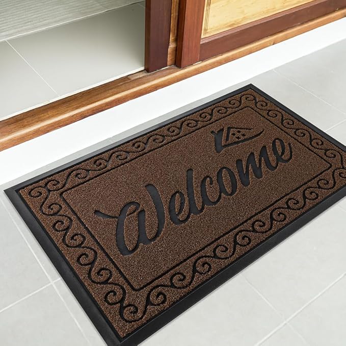 Yimobra Welcome Mat Outdoor Indoor, Waterproof Heavy Duty Front Door Mat Outside Entrance, Extra Sturdy Non-Slip Doormat, Low Profile, Dirt Trapping, 36x24 Inches, Coffee