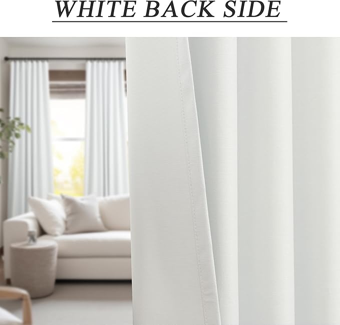 Ivory White Curtains 84 Inch Length 2 Panels for Living Room Curtain for Bedroom Window Total Blackout Off White Drapes 84 Long Boho Farmhouse Linen Black Out Thermal Insulated Curtain Back Tab Pocket