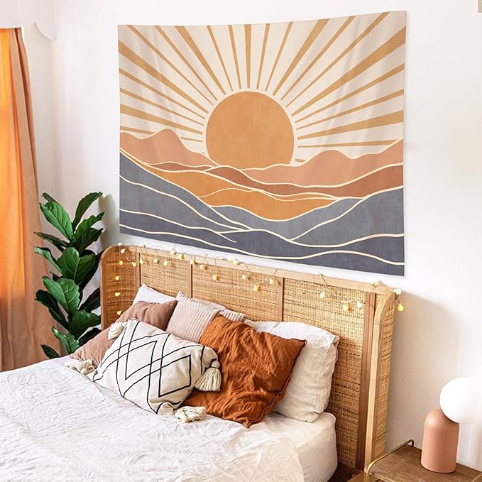 Lunerfex Boho Sun Tapestry Sunset Wall Tapestry, Mountain Tapestries for Bedroom 80s Tapestries Wall Hanging for Bedroom Living Room Decor Boho-3 44"x60"