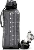 AQUAFIT 64 oz Water Bottle with Time Marker - 2in1 Straw & Chug Lid - BPA Free Big Water Bottle with Straw - Gym Water Bottle with Strap - Water Jug (64 Ounces, Gray)