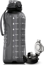 AQUAFIT 64 oz Water Bottle with Time Marker - 2in1 Straw & Chug Lid - BPA Free Big Water Bottle with Straw - Gym Water Bottle with Strap - Water Jug (64 Ounces, Gray)