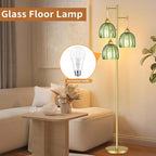 Gold Floor Lamp for Living Room,Bedroom,Mid Century Modern Standing Lamp Brass Tree 3 Light Tall Floor Lamps Vintage Retro Floor Lights Glass Green Flower Lamp Shade Farmhouse Boho Bohemian