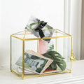 Glass Wedding Card Box with Slot, Large Clear Card Box 10.2 inch Gold Brass Gift Card Storage Box with Lock for Wedding Receptions, Baby Shower, Birthday Party, Bridal Shower