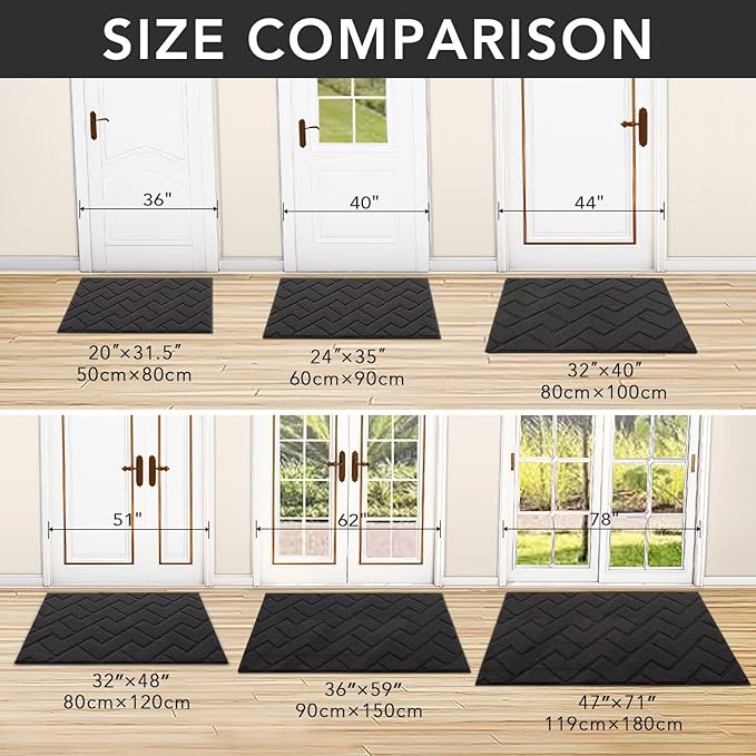 hicorfe Indoor Doormat,Front Back Door Mat Rubber Backing Non Slip Door Mats 47"x71" Absorbent Resist Dirt Entrance Doormat Inside Floor Mats for Entryway Washable Low-Profile (Charcoal)