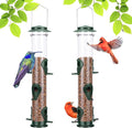 MIXXIDEA 2PK Metal Wild Bird Feeder Bird Feeders for Outdoors Hanging 6 Port Tube Bird Feeder Transparent Finch Feeder with Steel Hanger Green