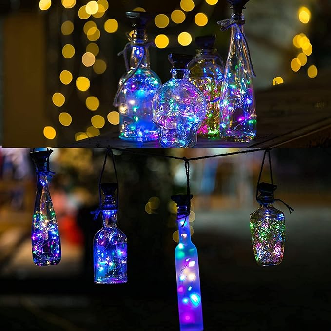 ZNYCYE Upgraded 8 Pack Solar Powered Wine Bottle Lights 20 LED Colored Starry Cork Light Fairy Cork String Craft Lights for Wedding Christmas Outdoor Holiday Garden Decor (Multi Color)