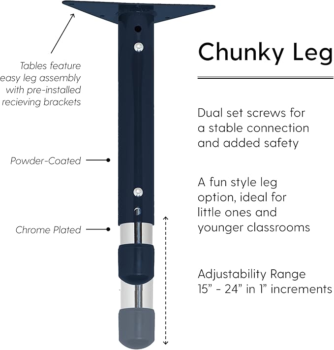 FDP Rectangle Activity School and Kids Classroom Table (24 x 48 inch), Toddler Legs, Adjustable Height 15-24 inches - Gray Top and Navy Edge