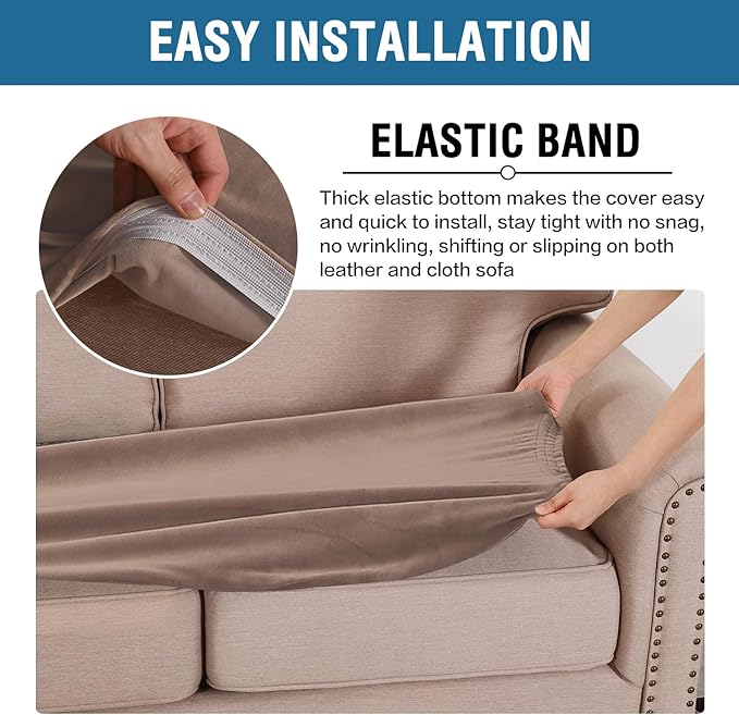 H.VERSAILTEX Velvet Stretch Individual Couch Cushion Cover Plush Slipcover for Loveseat Sofa Furniture Protector Seat Cover (1 Piece Loveseat Cushion Cover, Taupe)