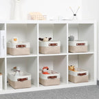 DULLEMELO Small Storage Bins, Storage Baskets for Organizing, Collapsible Rectangular Fabric Baskets for Shelves, Closets, Nursery, Home, Office, Empty Gift Baskets (6-Pack, White&Khaki)