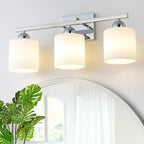 Stainless Steel Milk Glass Vanity Lights for Bathroom, 3 Light Chrome Bathroom Light Fixtures Over Mirror, Ceramic E26 Sockets Wall Mounted