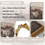 Floating Framed Vintage Canvas Wall Art, European Country Towns Wall Decor Oil Paintings Artwork, Rustic Farmhouse Posters Prints Pictures for Living Room Hallway Bedroom 16x24 inch