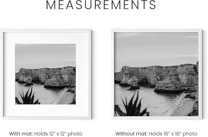HAUS AND HUES Solid Oak Wood 16â€x16â€ Picture Frames Matted to 12â€x12â€ Set of 3-16x16 Square White-Poster Frames, Square Frames 16x16 for-Wall, White Wood Picture Frames, 16 x 16 Matted White Frames