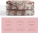 NEWLAKE Quilt Set Queen Size, Cotton Patchwork Pink Floral Quilt Sets, Real Stitched Embroidery Bedspread Lightweight and Breathable for All Seasons, Soft Quilted with 2 Pillow Shams