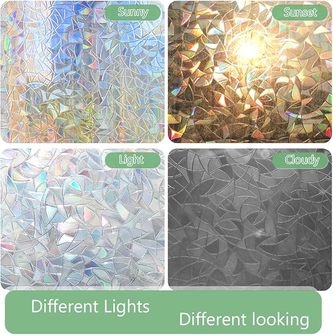 HIDBEA Window Privacy Film Static Clings, Rainbow Window Film, 3D Decals Non-Adhesive Window Vinyl Film for Home Door, 29.5 Inch x 13.1 Feet