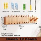 Wall Mounted Piano Key Hanger | Flip Style Hook | Entrance Wall Art Hook, Made of Oak Wood (3 Times Painted, 4 Times Polished) (Beech, 12Hooks)