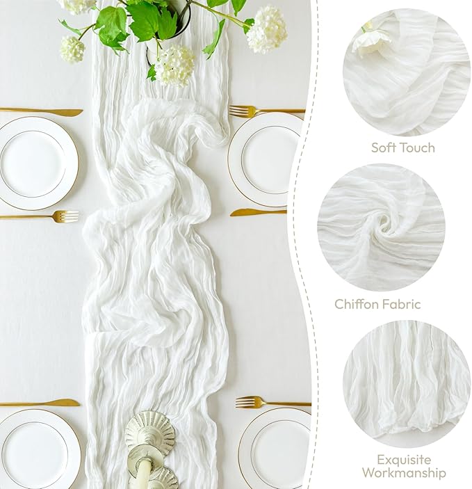 Sioloc Ivory White Cream Cheesecloth Table Runner Fall Autumn Decor for Home 10ft Table Cloth for Tea Wedding Birthday Party Baby Bridal Shower Halloween Thanksgiving