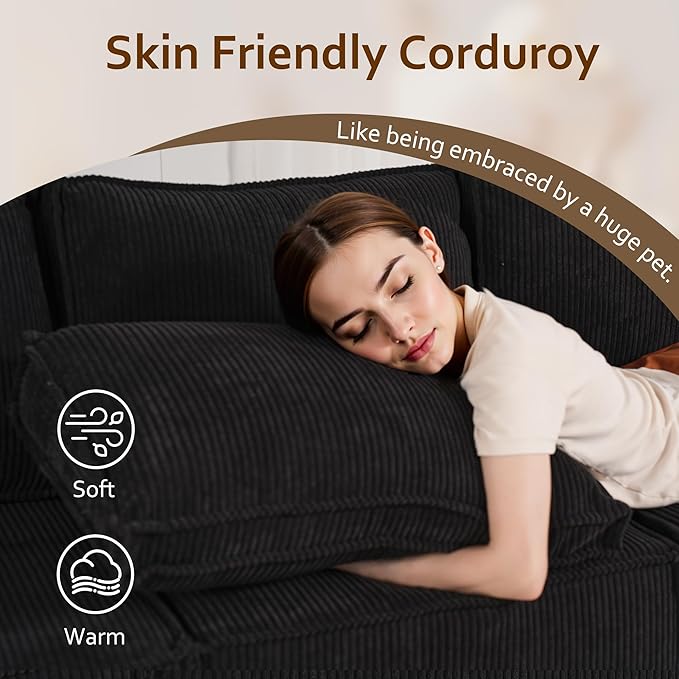 HOOOWOOO Modular Sectional Sofa Couch,Matching Free Combination Cloud Couch Corner Chair(Black Corduroy)