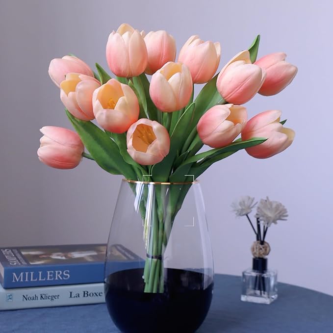 Buart Coral Pink Flowers Artificial Luxury Big Tulip Valentine's Day Mother's Day Easter Home Kitchen Wedding Decorations(11pcs)