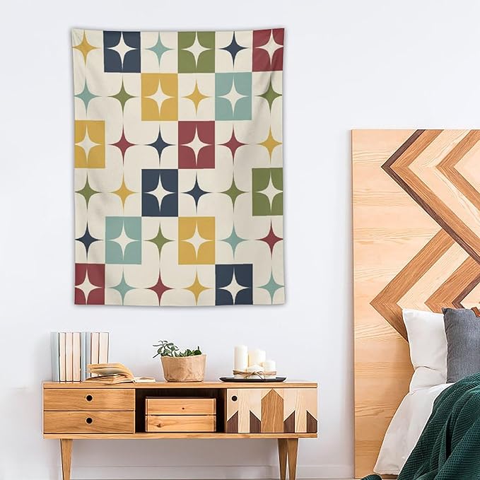 ICMOLYYENLO Boho Medieval Cat Tapestry, Abstract Atomic Starburst Geometric Aesthetic Art Wall Hanging For Bedroom Living Room Dormitory 60x80 Inches