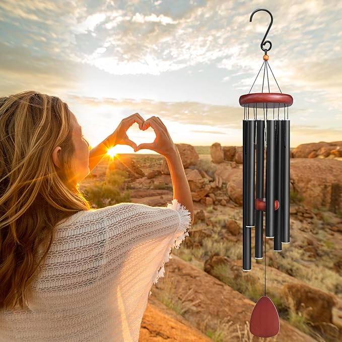 Large Aluminium Wind Chimes Outside, Soothing Melodic Memorial Sympathy Wind Chime, Suitable Outdoor Garden Decor, Gift for Mom Women Neighbors (Black Wind Chimes-36 in)