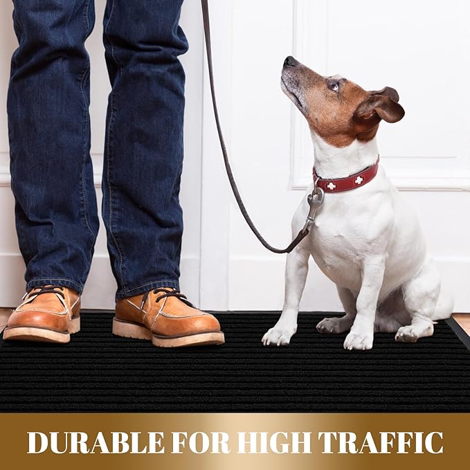 Yimobra Front Door Mat Outdoor Indoor Entrance, 100% Waterproof All-Season All Weather Doormat, Welcome Matt Outside Entry, Non Slip, Low Profile, Heavy Duty Patio Porch Floor Mats,47 x 32,Black