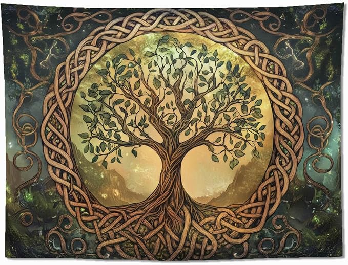 keowhsf Tree of Life Tapestry – Fantasy Forest Nature Landscape Wall Art with Mystic Green Aesthetic, Large Wall Hanging for Bedroom, Living Room, Home Decor