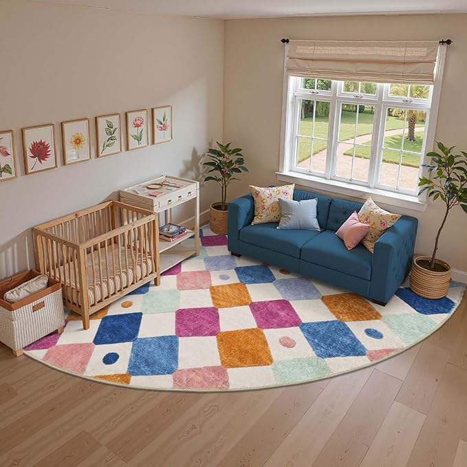 jinchan Kids Rug for Classroom 7ft Radius Corner Washable Area Rug Modern Colorful Quarter Circle Rug Soft Non-Slip Carpet for Nursery Playroom Daycare Reading Nook Living Room Berries on Cream
