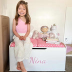 DIBSIES Personalized Creative Wonders Toy Box, Signature Series for Girls, 30 x 19.25 x 18 inches, Soft-Close Lid (White)