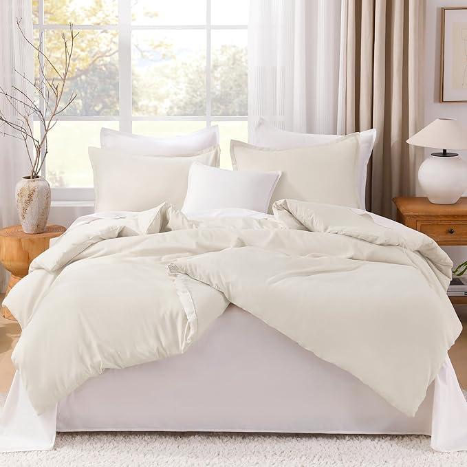 Litanika Beige Comforter Set California King Size, 3 Pieces Cal King Lightweight Solid Bedding Comforter Set, Oversized All Season Fluffy Bed Set (104x96In Comforter & 2 Pillowcases)