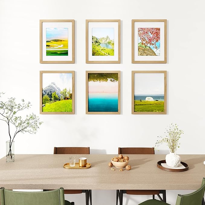 IBUYKE 11 x14 Picture Frame,Solid Oak Wood 11x14 Photo Frame with Mat to 8x10,11x14 Picture Frames With Tempered Glass,Wall Mount Display,Home Decor,Natural Oak 14 x 11 Frame,UWPF1114N