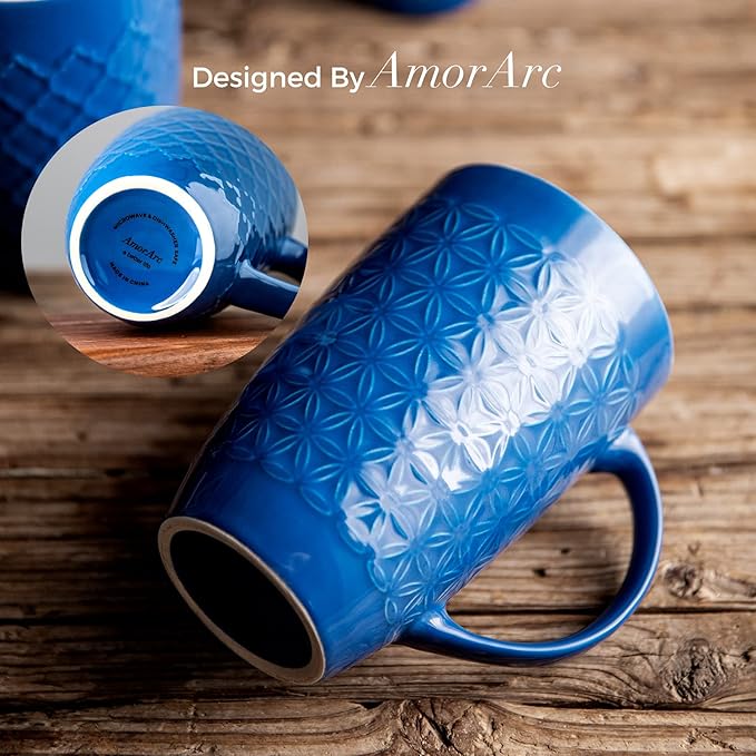 AmorArc Large Coffee Mugs Set of 6, 20oz Ceramic Tall Coffee Mugs Set with Textured Geometric Patterns for Latte/Tea/Beer/Hot Cocoa, Dishwasher & Microwave Safe, Multi