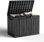 45 Gallon Resin Deck Box, Lockable Outdoor Storage Box for Patio Cushions Storage Furniture,Garden Tools, Pool Supplies, Weatherproof and UV Resistant（Black）