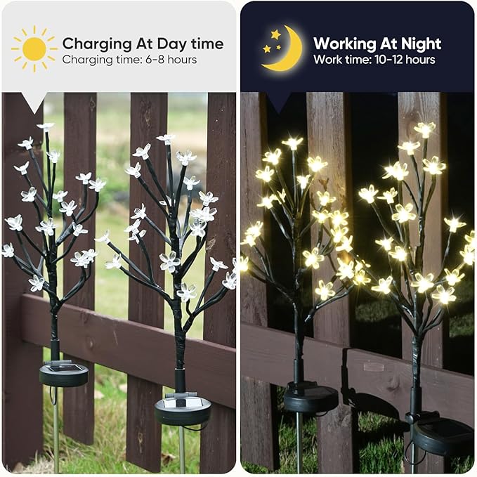 Solar Garden Lights Waterproof, Solar Outdoor Lights Decorative 4Pack, 80Led Solar Powered Flowers Garden Decor, Outdoor Fairy Lights for Yard,Pathway,Lawn,Outside,Garden Decorations